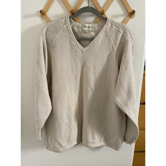 Eddie Bauer Sweater Mens Large Vintage Blank Ribbed Knit V-Neck Heather Brown - Picture 1 of 6